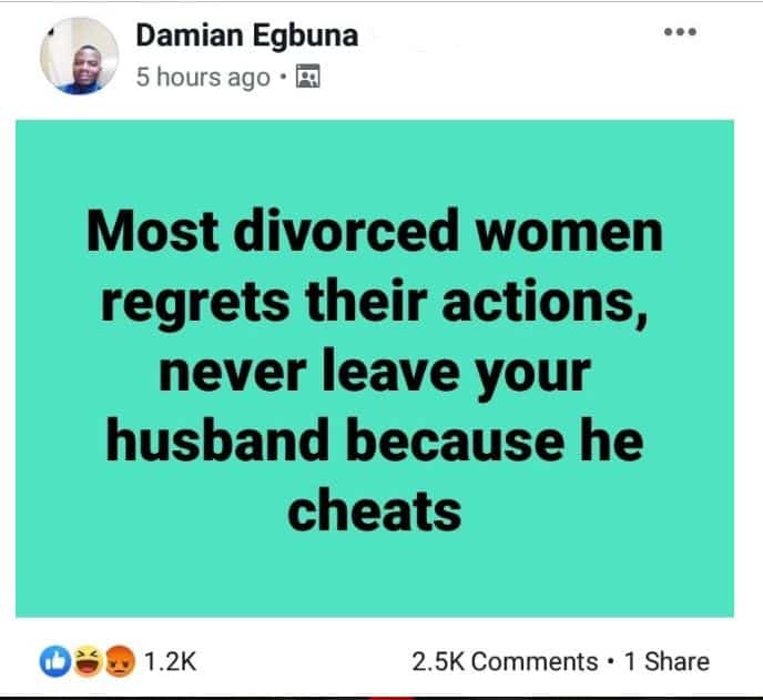 Man warns women who leave their husband because he cheated