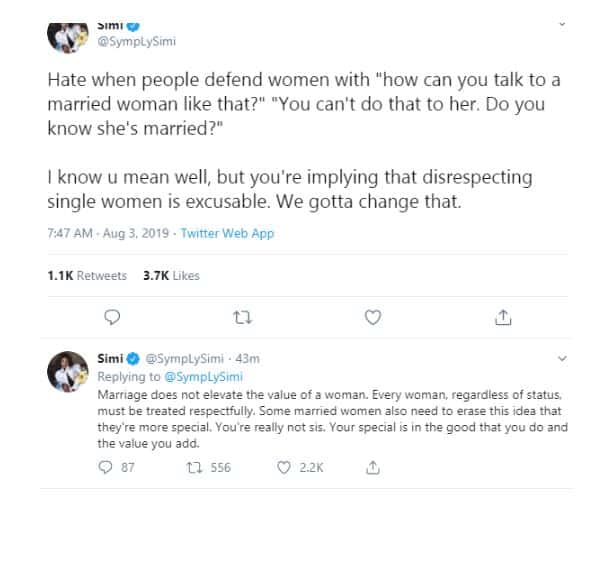 'Marriage does not elevate the value of a woman' - Simi 