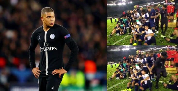 Mbappe pushes Neymar away in PSG trophy celebration (video)