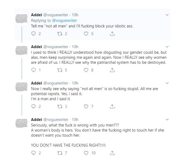 'Men deserve to be tortured to death and burned alive' - Twitter user rants