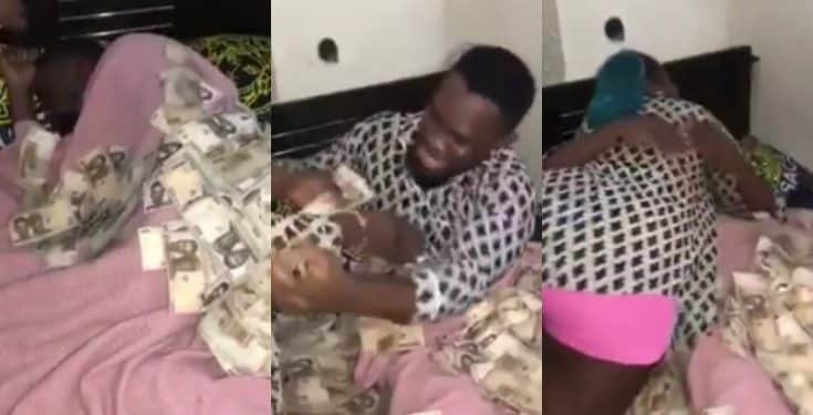 Nigerian woman sprays her husband ₦500,000 on his birthday (Video)