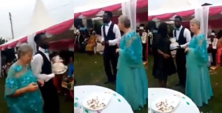 Young man dances joyfully as he marries an elderly white woman (video)