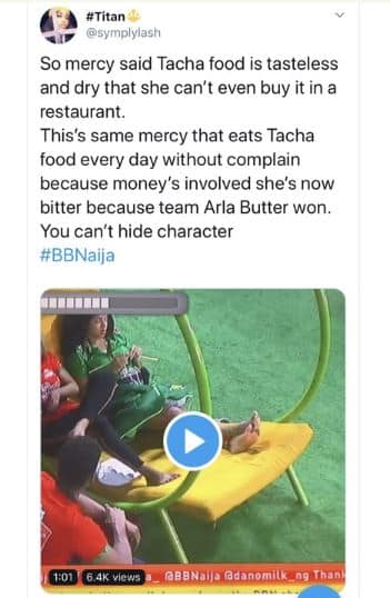 BBNaija 2019: 'Tacha's food is tasteless' - Mercy (video)