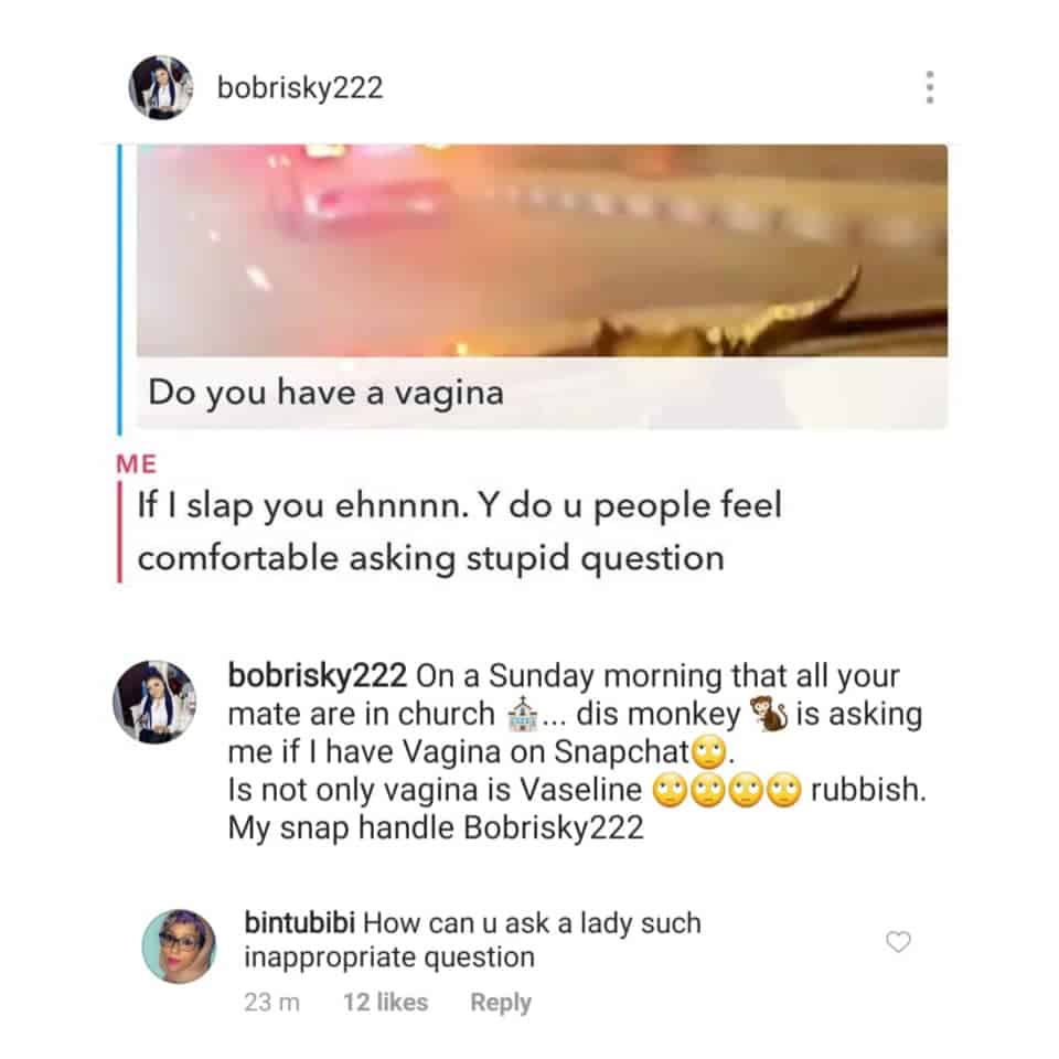 Bobrisky's reply to a fan who wanted to know if he has a vagina