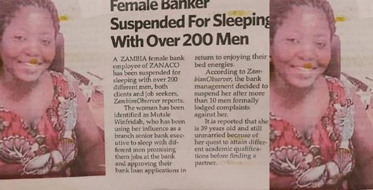 Female banker suspended for allegedly sleeping with over 200 men 