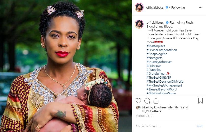 'Flesh of my Flesh' - Tboss says as she finally unveils her daughter