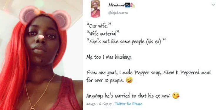 Lady confesses how love made her cook a stolen goat for her boyfriend