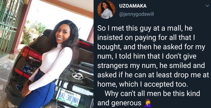 Lady shocked as random guy paid for her shopping and dropped her at home even after she refused to give him her number