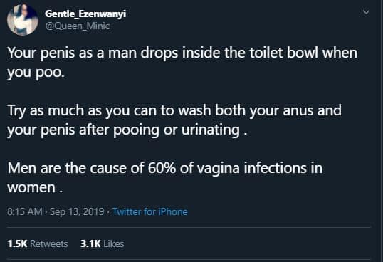 'Men are the cause of 60% of vagina infections' - Lady