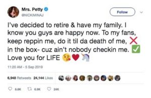 Nicki Minaj announces retirement from music to start her family