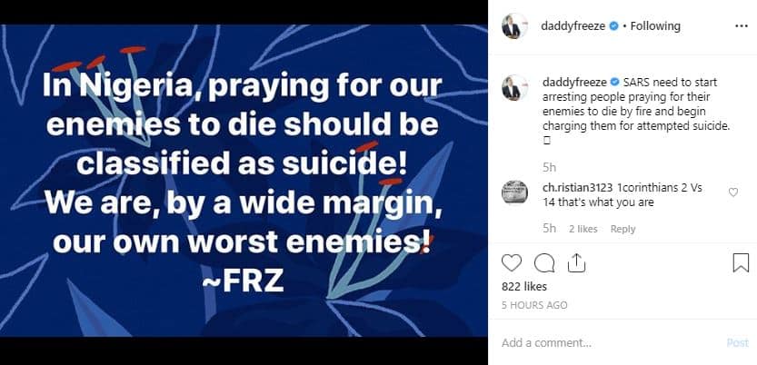 "SARS should arrest people praying for their enemies to die" – Daddy Freeze