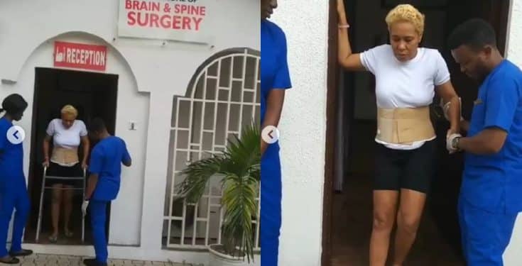 Shan George steps out for the first time after spine surgery (photos)