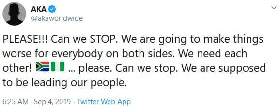 #Xenophobia: AKA begs for peace after receiving bashing from Nigerians