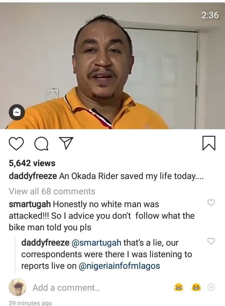 Xenophobia: Daddy Freeze narrowly escapes death as protesters in Lagos “attack white men
