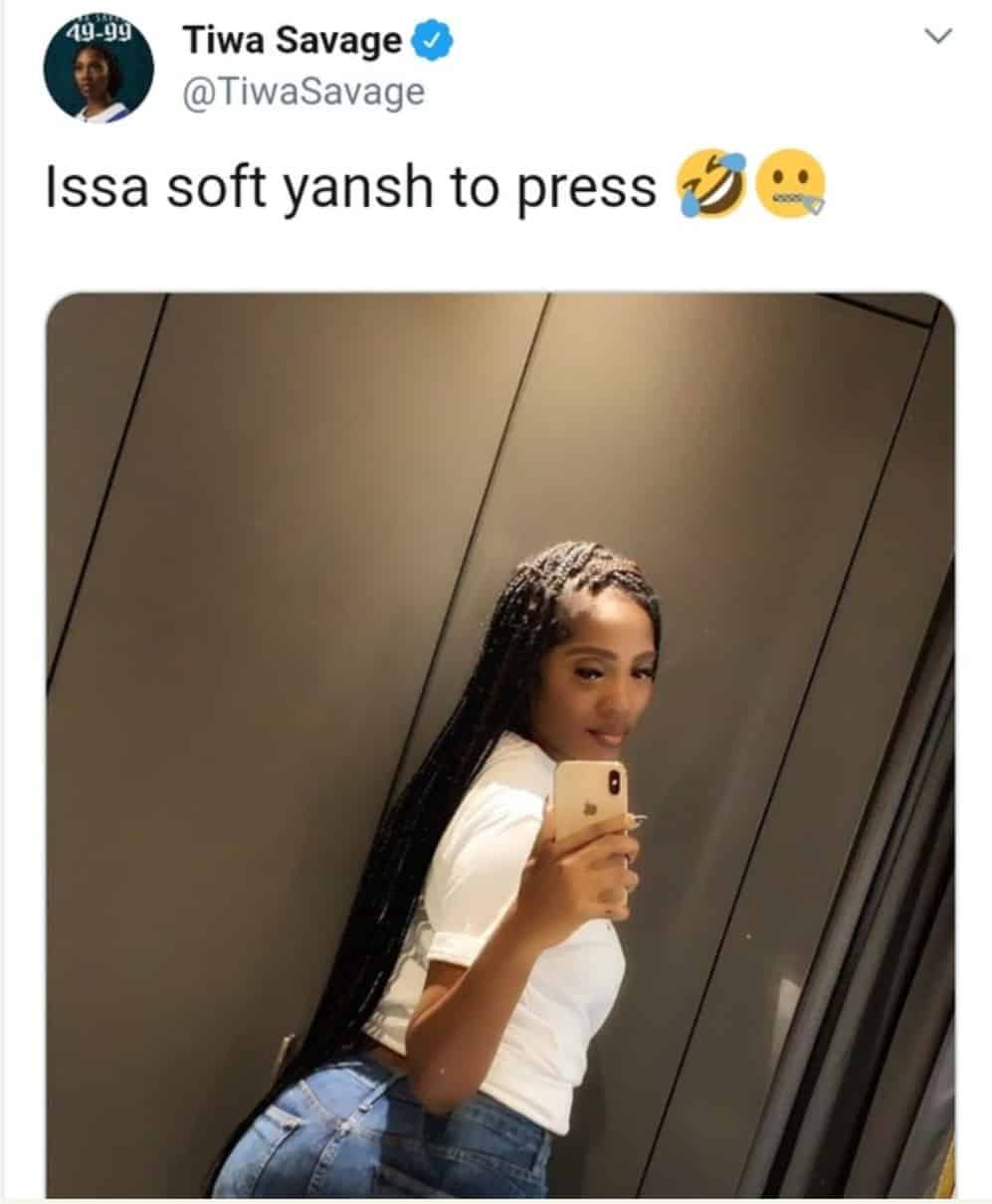 "Issa Soft Yansh To Press", Tiwa Savage Reacts To Wizkid Grabbing Her Butt  