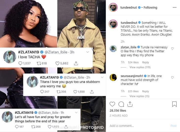 'It will never be better for Titans' - Tunde Ednut curses Tacha’s fans -1