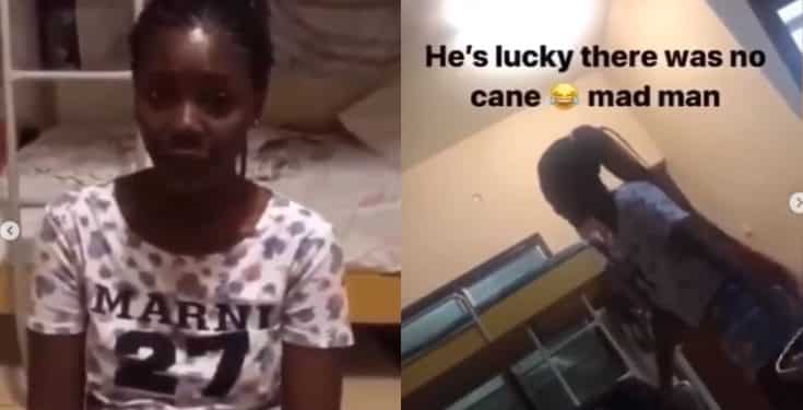 Lady beats up boyfriend with bathroom slippers for cheating on her (Video)