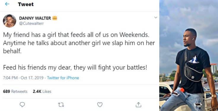 Man advises women to feed their husband's friends, says they will fight their battles