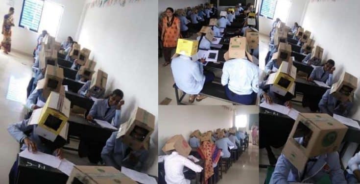 School makes students wear cardboard boxes to prevent exam malpractice