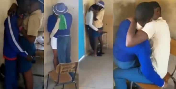 Secondary school students spotted making out in class (video)