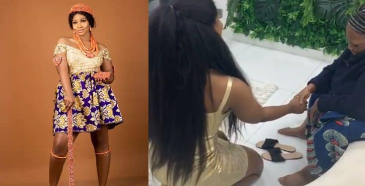 Tacha on her knees as elderly woman prays for her (Video)