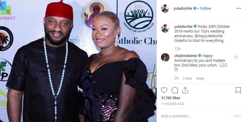 Yul Edochie and wife celebrate 15th wedding anniversary (photos) 