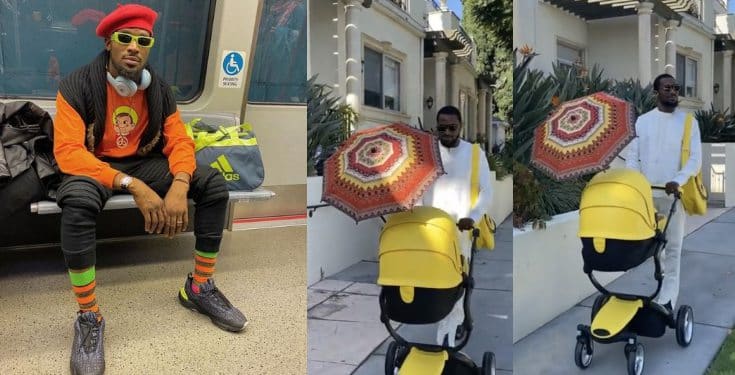 “Back on my daddy duties” - D'banj enjoys a stroll with his newborn baby (Video)
