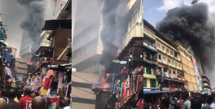 Fire breaks out at Balogun market in Lagos Island (Videos)
