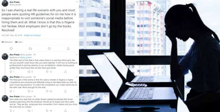 Lady loses employment opportunity because of her social media display picture