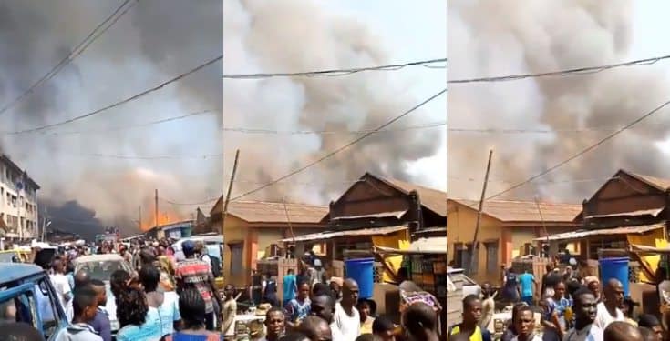 Pandemonium as fire guts buildings at Okobaba Plank Market, Ebute Metta (video)