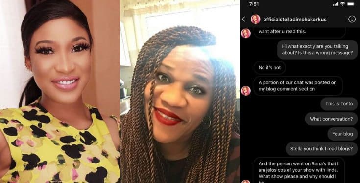 Tonto Dikeh leaks her private chats with blogger, Stella Dimorkokorkus