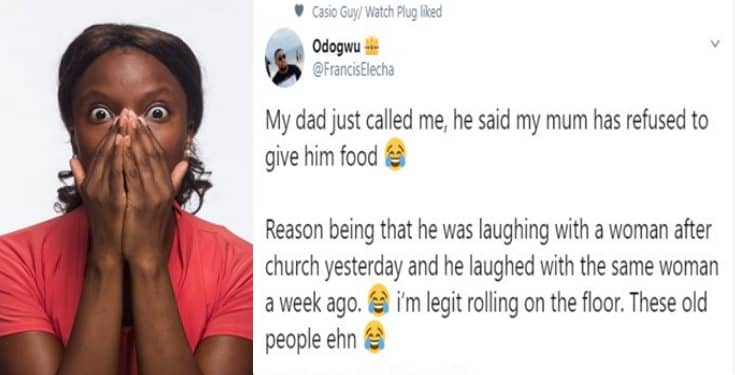 Wife refuses to give husband food for laughing with another woman
