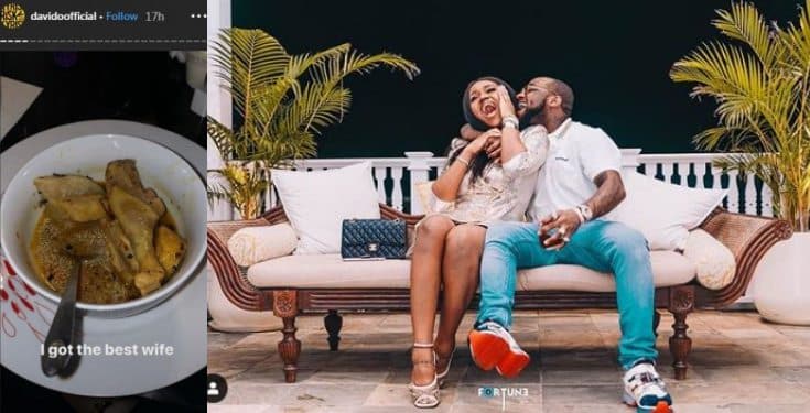 ‘I got the best wife’ – Davido says as he shares photo of chicken pepper soup Chioma made