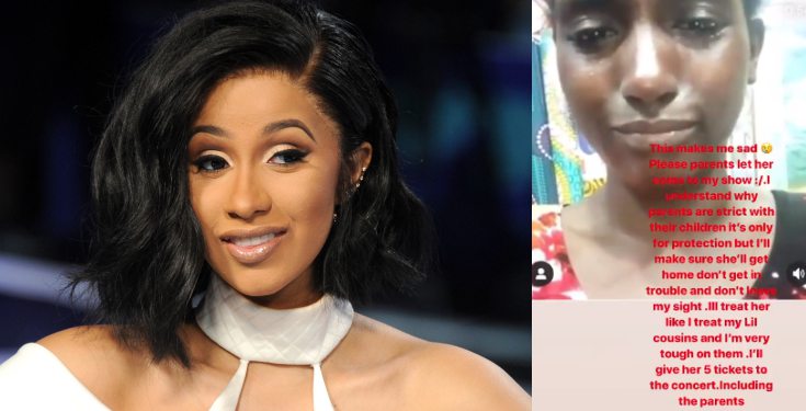 Cardi B reacts after a fan said her parents won't allow her go to the show (video)