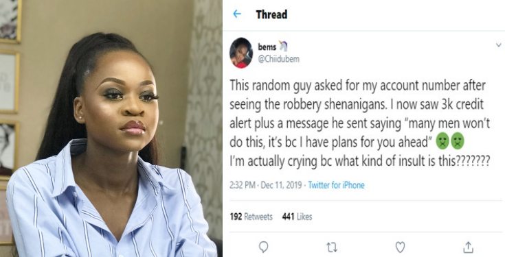 Lady gets emotional after receiving credit alert from stranger