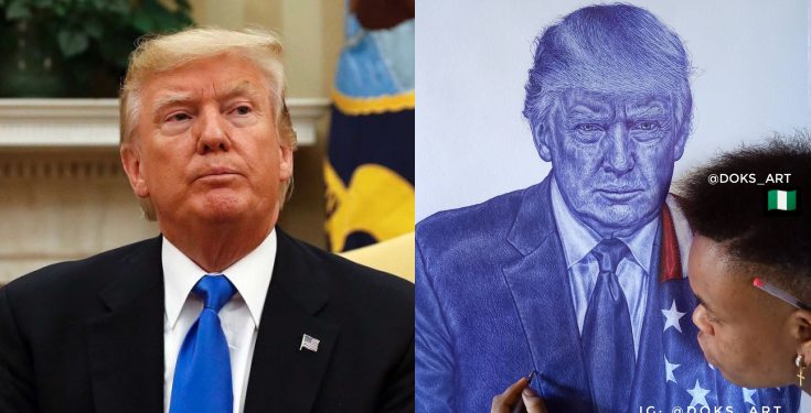“Never give up,” - Donald Trump replies Nigerian boy who drew his portrait