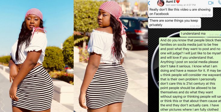 Nigerian lady shares her response to an aunt who’s uncomfortable with her social media post