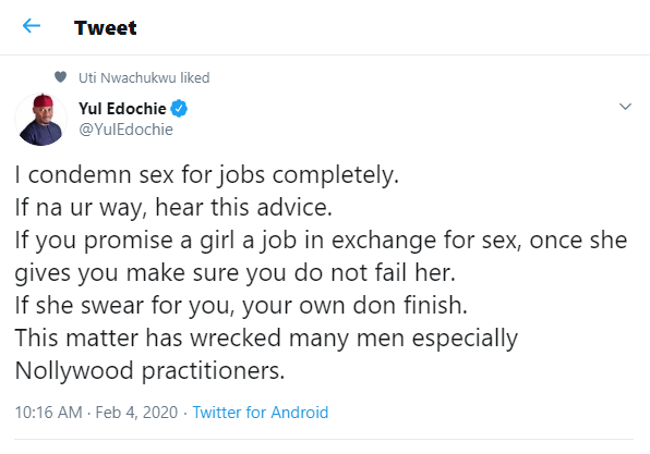 â€˜I condemn sex for jobs completely, it has wrecked many men especially Nollywood practitionersâ€™ â€“ Nollywood actor, Yul Edochie says