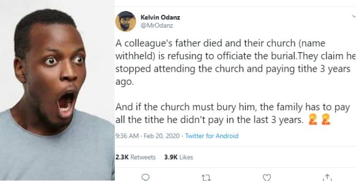 Church allegedly refuses to officiate burial of member over nonpayment of tithe