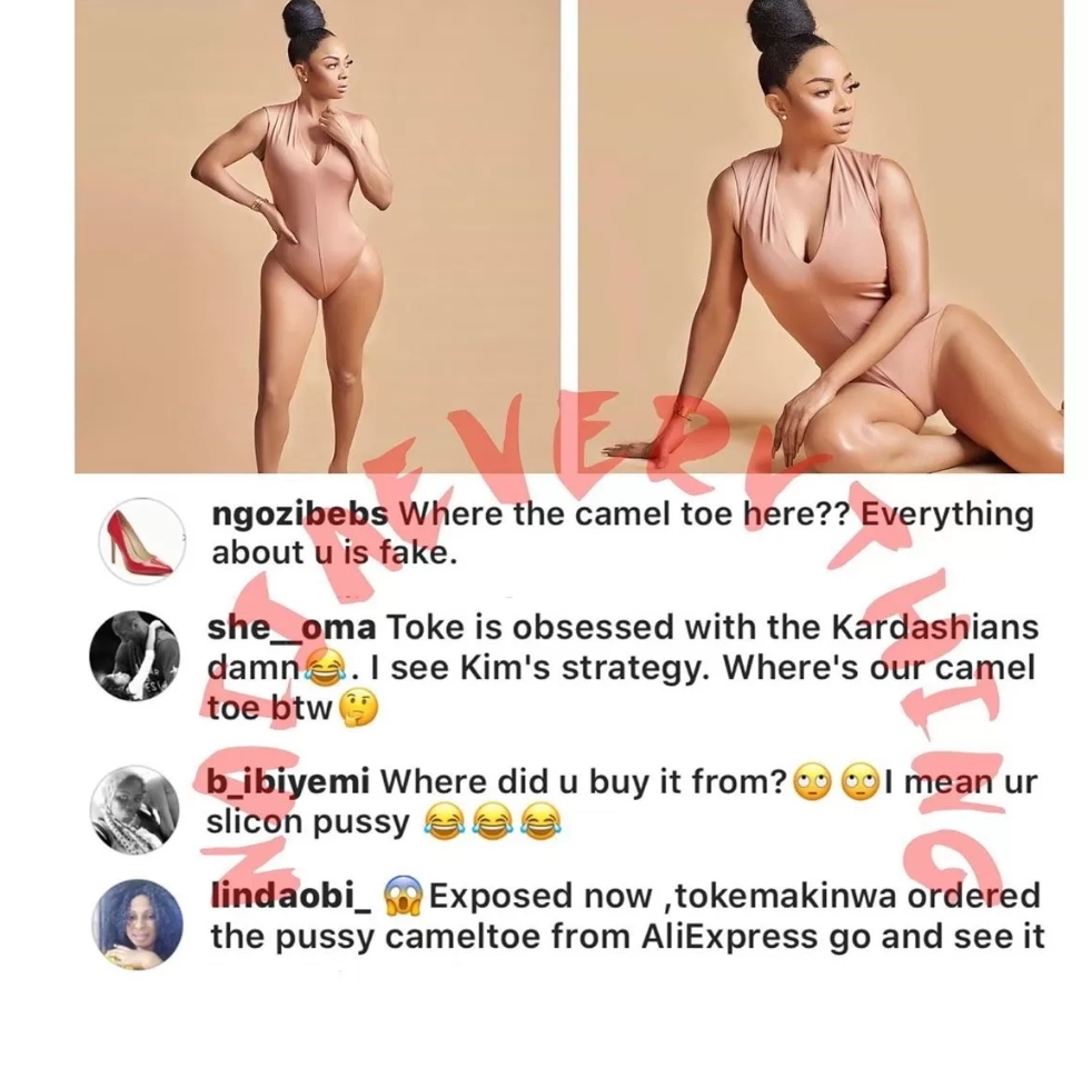 “Where did you buy it from?” – Fans ask Toke Makinwa as her camel toe goes missing in new Photos