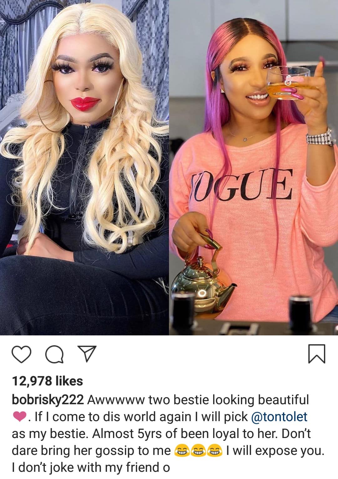1080px x 1531px - See What Bobrisky Has To Say About His Best Friend, Tonto Dikeh â€“ ASK Teekay
