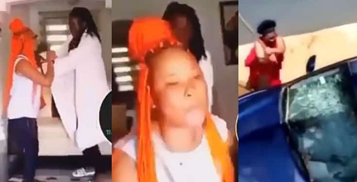 Lady breaks boyfriend's car windscreen for cheating on her (Video)