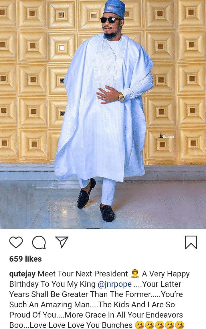 Wife pens down eulogies to celebrate her husband and actor, Jnr Pope's birthday