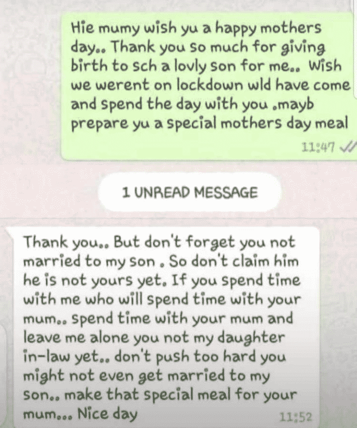Chat between girlfriend and potential mother-in-law