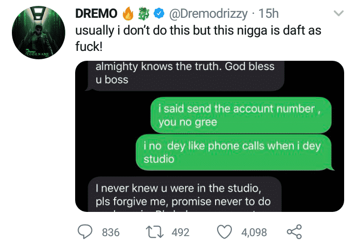 Dremo shares hilarious conversation he had with a man who asked for help