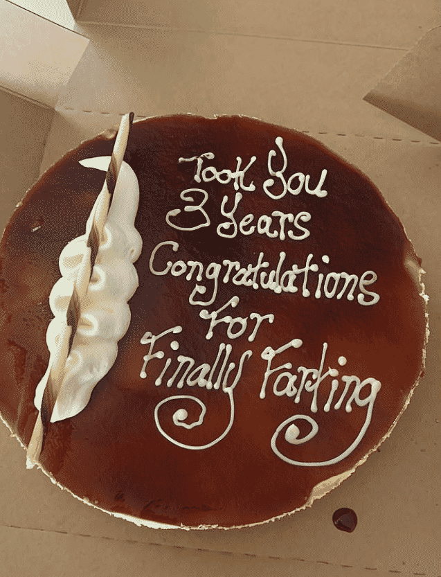 Man gifts girlfriend of 3 years cake after she farted in his presence for the first time