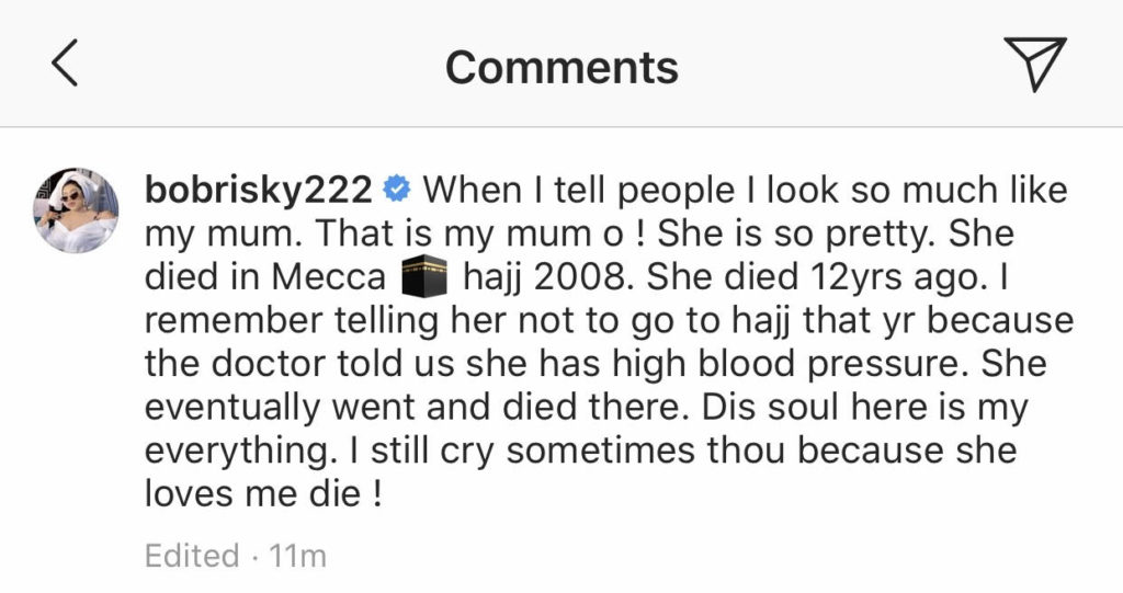Bobrisky remembers how his mum died 12 years ago in Mecca (Photo) 1