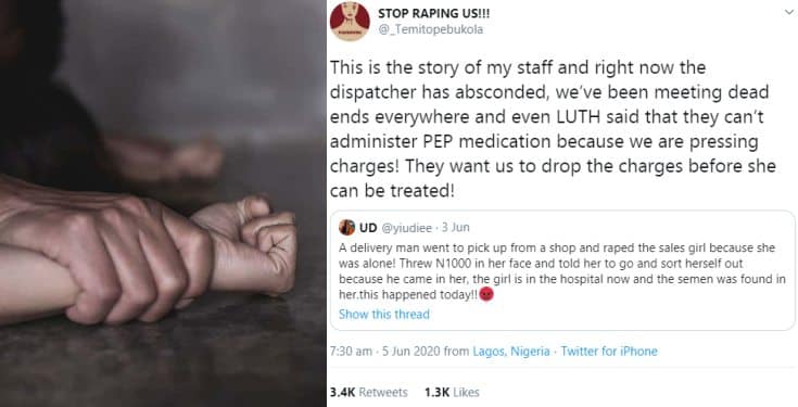 Lady accuses police of mocking her salesgirl, 18, who was raped by dispatch rider