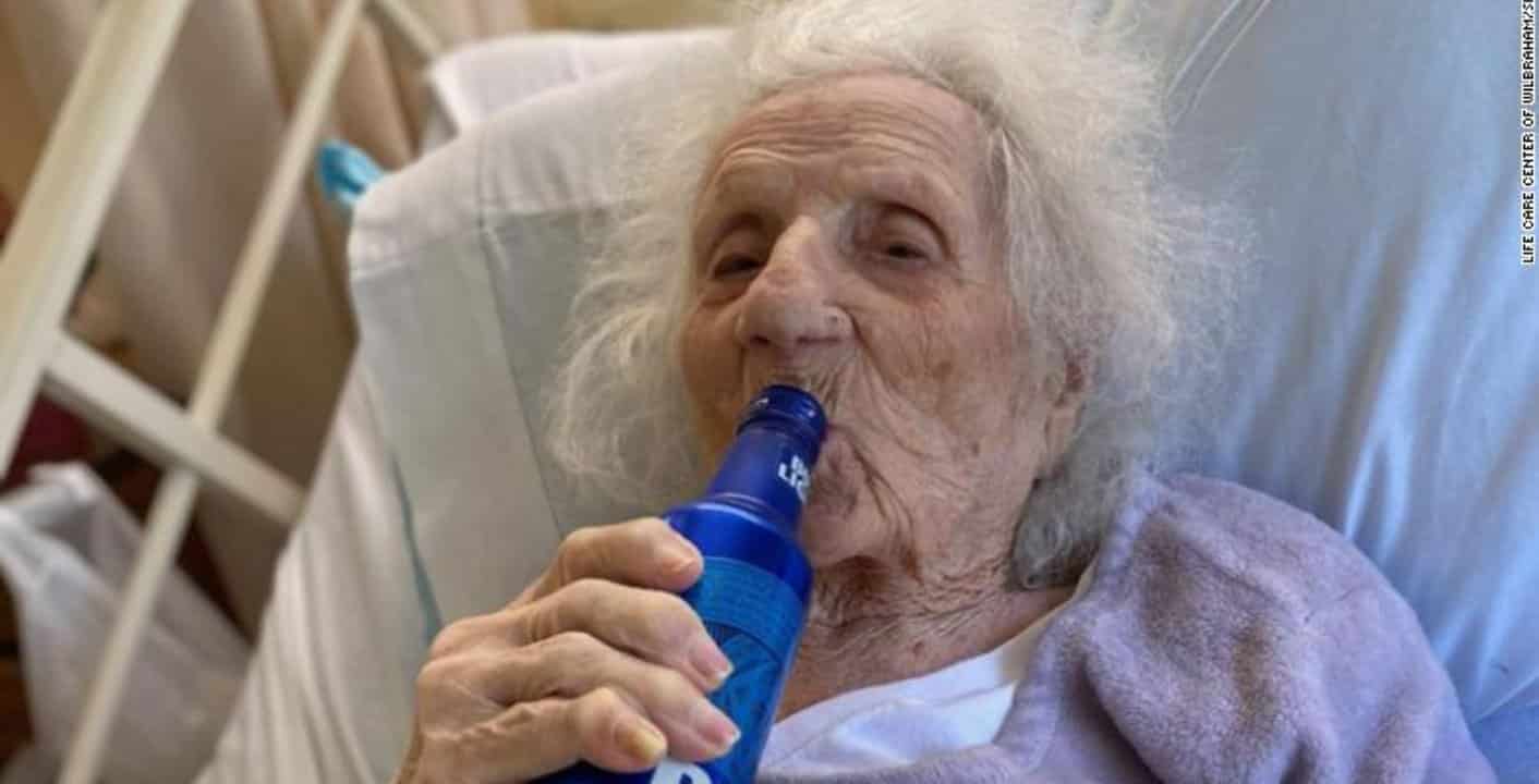 103-year-old woman celebrates Covid-19 recovery with a cold beer