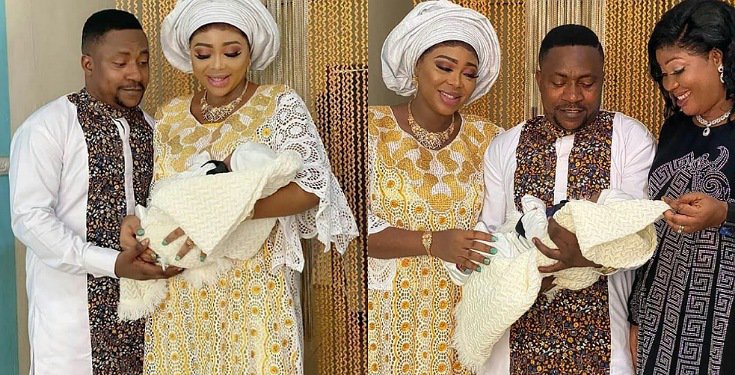 Ogungbe and his wives christen their baby